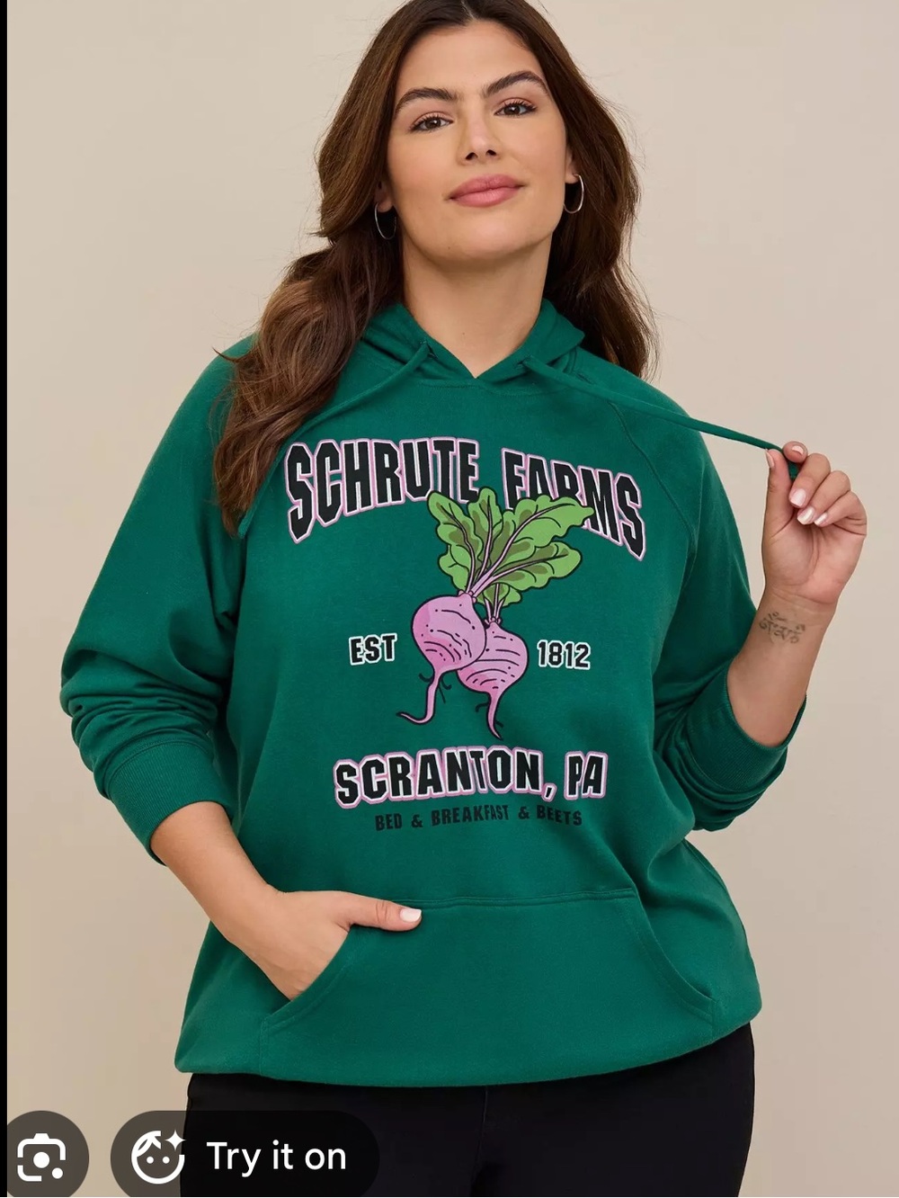 NWOT torrid 2X Green 'Schrute Farms Scranton, PA' Hoodie Sweatshirt